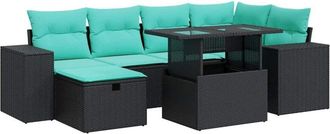 vidaXL 7 Piece Garden Sofa Set with Cushions Grey Poly Rattan Acacia vidaXL