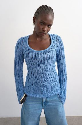 Topshop Open Stitch Scoop Neck Sweater in Mblue at Nordstrom, Size X-Small