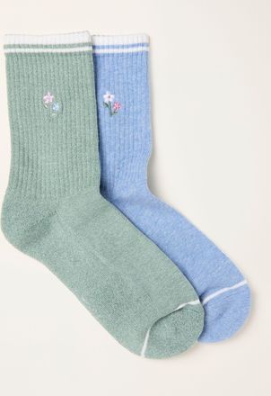 Fat Face FatFace Green 2 Pairs of Embroidered Socks