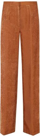 Forte_Forte Flu&iuml;de Ribgebreide Pantalon met Hoge Taille - Dames - Wijde Broeken - Bruin - M - Broeken