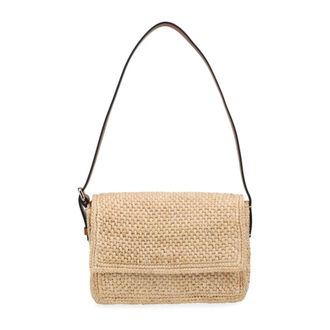 Maneb&igrave; Paloma Woven Straw Shoulder Bag - Dames - Tassen - Beige - Maat: ONE Size Leer