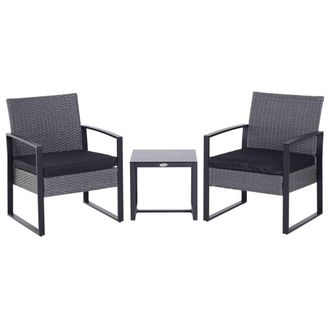 Matteo Grey Rattan Bistro Set - 2 Seater Outdoor Furniture with Cushions