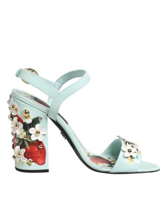 Dolce & Gabbana Mint Green Floral Studs Heels Sandals Womens Shoes
