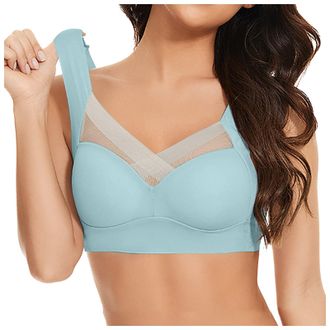 Generic Womens Bras Womens Wire-Free Bra Comfortable Daily wear-and-Tear Solid Color Wide Shoulder Straps Mesh Stitching Wire-Free