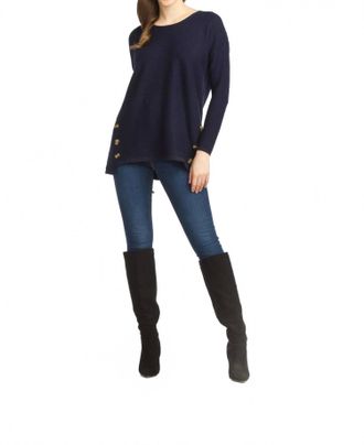 Papillon Soft Ribbed Sweater With Side Button Detail In Navy