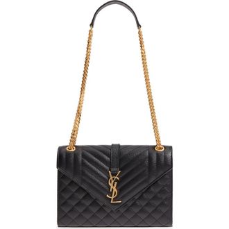 Saint Laurent Medium Cassandra Quilted Leather Envelope Bag in 1000 Nero/nero/Nero at Nordstrom