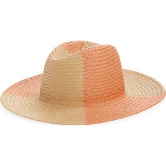 Nordstrom Colorblock Straw Panama Hat in Tan- Orange at Nordstrom Rack