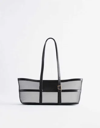 & Other Stories borsa tote a spalla in pelle e rete nera-Nero