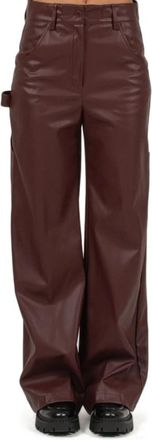 Nude Bordeaux Kunstleren Broek Wijde Pijpen - Dames - Wijde Broeken - Rood - XS - Leer - Broeken