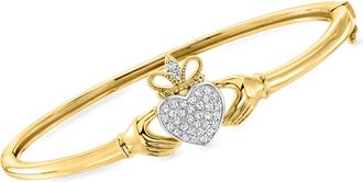 Ross-Simons Lab-Grown Diamond Claddagh Bangle Bracelet in 18kt Gold Over Sterling and Sterling Silver