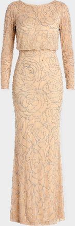 Mac Duggal Floral Beaded Blouson Column Gown
