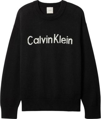 Calvin Klein Jeans Logo Graphic Relaxed Sweater - Dames - Ronde hals truien - Zwart - XS - Katoen - Truien & Vesten
