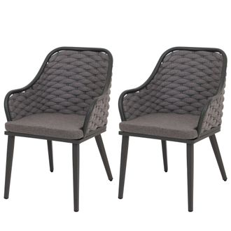 Hhg Hhg - Nunca Usado] Juego De 2 Sillas De Jard&iacute;n De Aluminio 761, Silla De Exterior, Tejido De Cuerda De Olefina (200 G/m&sup2;) Cuerda, Antracita Coj&iacute;n Gris