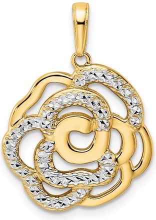 Diamond2Deal 14k Yellow Gold White Rhodium Diamond-cut Flower Pendant