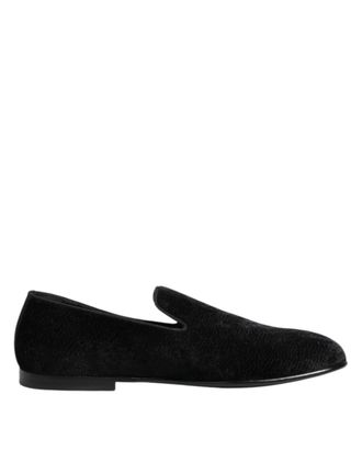 Dolce & Gabbana Mens Velvet Slipon Loafers - Black Textile - Size 42.5 EU/IT