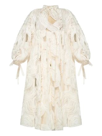 Anouki embroidered ruffle-collar midi dress - Neutrals