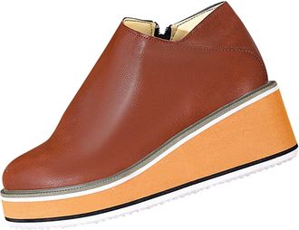 Generic Ankle Boots for Women Wedge Heel Casual Short Booties Stylish Round Toe Solid Color Thick Sole Side Zipper Comfy Walking Boots Outdoor Daily