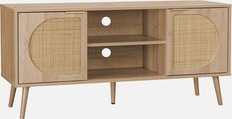 Sweeek Mueble De Tv En Madera Y Ca&ntilde;a Redondeada, 120cm