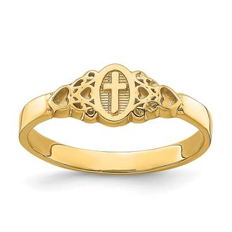 Diamond2Deal 14k Yellow Gold Cross Inside Oval Scroll and Heart Ring
