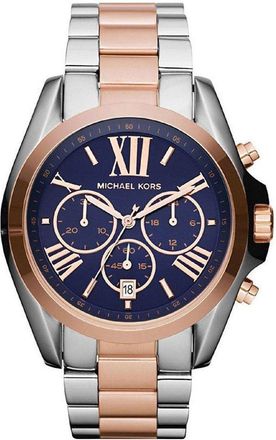 Michael Kors Womens MK5606 Gold-Tone Bradshaw Chronograph Ladies Watch - Silver & Rose Gold - One Size