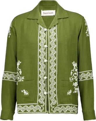 Baziszt Camicia a maniche lunghe con ricamo - Verde