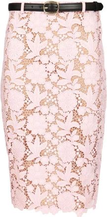 Self Portrait Midi kanten rok - Dames - Kokerrokken - Roze - XS - Leer - Rokken