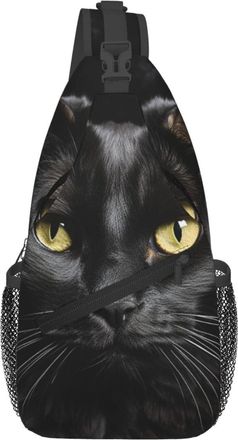 Generic A Cat Black On A Black Background Sling Bag Adjustable Cross Body Bag With Zipper Sling Backpack For Shopping Outdoors Workout