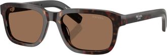 Prada Rechthoekige Zonnebril - Heren - Accessoires - Bruin - Maat: 55 MM Polyamide