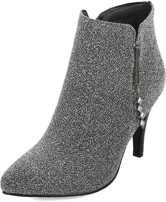 Generic Womens Glitter Pointed Toe Stiletto Heel Ankle Boots Side Zipper Rhinestone Detail Boots for Evening Party Prom Night Out,Silver,7.5 UK