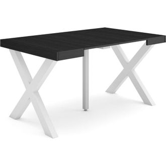 Skraut Home Skraut Home - Consolle allungabile, Tavolo consolle allungabile, 140, Per 6 persone, Gambe in legno, Stile moderno, Nero