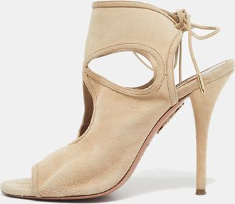 Aquazzura Beige Suede Sexy Thing Cut Out Ankle Tie Up Sandals