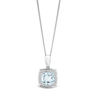 The Diamond Store 2ct Blue Topaz and Lab Diamond Halo Square Necklace Asteria 925 Sterling Silver
