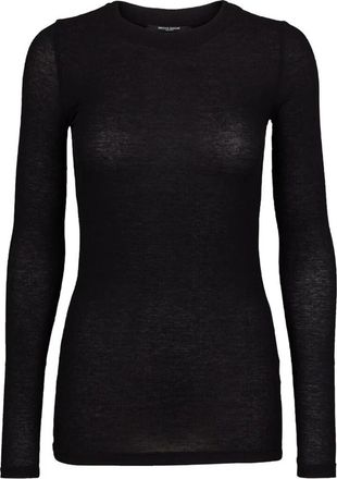 Bruuns Bazaar Zwarte longsleeve T-shirt Top - Dames - Longsleeves - Zwart - M - Wol - Tops