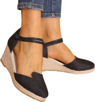 Generic Womens Closed Toe Sandals Women Summer Sandals Casual Ankle Strap Closed Toe Espadrilles Wedge Sandals