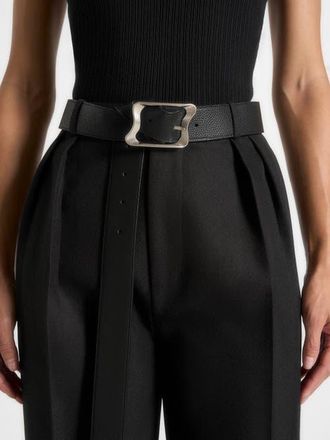 Mani&egrave;re De Voir Eleanor Suede & Leather Statement Buckle Belt in Black at Nordstrom, Size X-Small