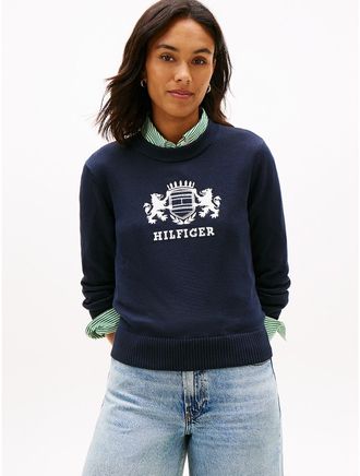 Tommy Hilfiger Womens Hilfiger Crest Logo Sweater - Navy - XXL