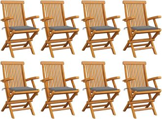 vidaXL Sillas De Jard&iacute;n 8 Uds Madera Maciza De Teca Con Cojines Grises Vidaxl