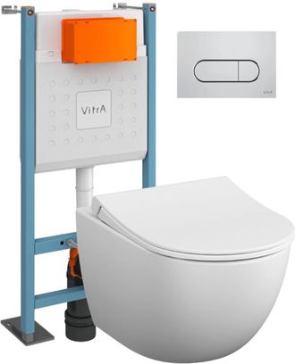 Vitra Pack Inodoro Suspendido Vitra Sento Blanco Mate + Estructura Autoportante V-fix Core + Placa Round Cromada