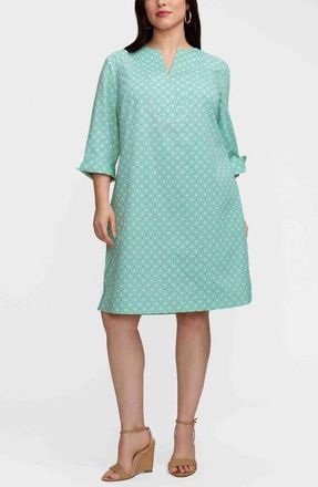 Foxcroft Vena Geo Lattice Print Cotton Shift Dress in Green/White at Nordstrom, Size 1X