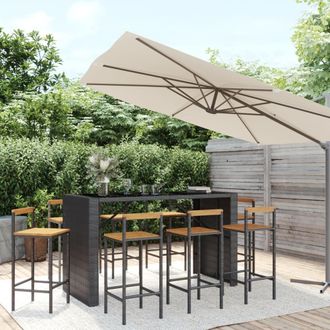 Berkfield Home 9 Piece Garden Bar Set Black Poly Rattan& Solid Wood Acacia