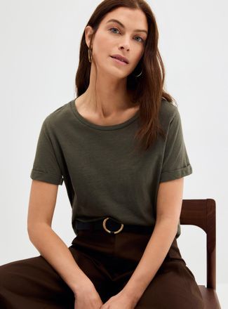 Contemporaine Womens Cuffed-sleeve organic cotton T-shirt