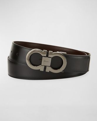 Ferragamo Mens Reversible Leather Double-Gancio Belt