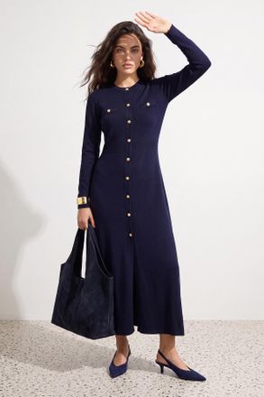 Trendyol Modest Dames Donkerblauw Effen Maxi Lang Casual A-lijn Modest Jurken