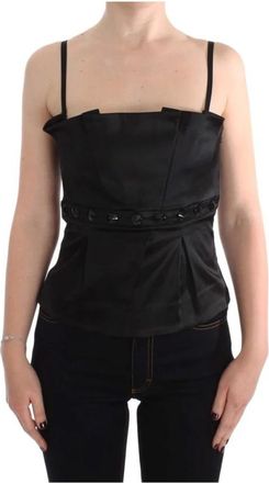 Exte Zwart Satijnen Geplooide Elegante Top - Dames - Tops zonder mouwen - Zwart - XS - Satijn - Tops