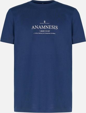 Brunello Cucinelli Mens Anamnesis Text T-shirt Navy - Blue - Size: 38
