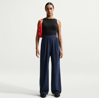 Nike Womens 24.7 PerfectStretch Dri-FIT High-Waisted Loose Wide-Leg Pants in Blue | HM8389-410