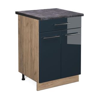 Vicco Armarios De Cocina Fame-line, Azul Oscuro Alto Brillo, 60 Cm Con Caj&oacute;n, Et Antracita Vicco