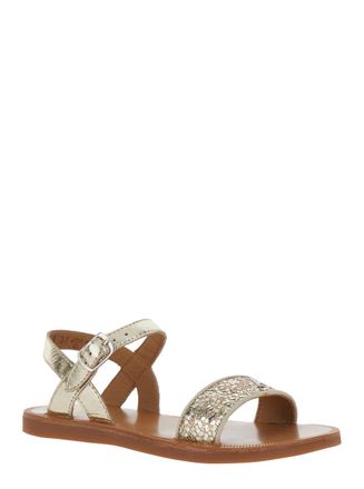 Pom dApi Girls Sandals Plagette Buckle Metallic Leather
