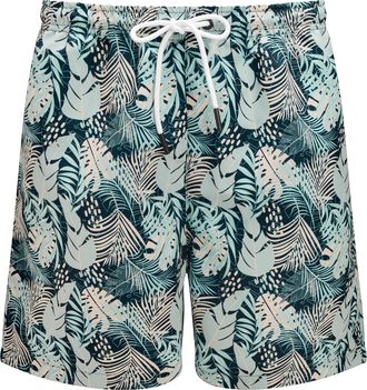 Trendhim Swim Shorts Men Long | Floral-Patterned Swim Trunks in Smoke Grey & Beige | Quick-Dry Swimming Shorts with Drawstring & Liner | Danish Design for Beac