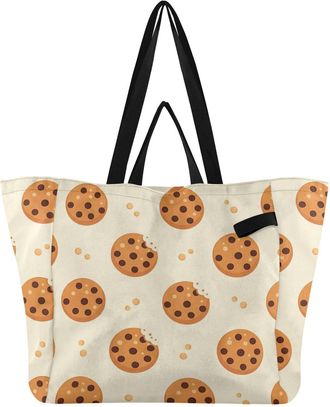Generic Dessert Chocolate Beige print Reusable Canvas Tote Bag, Heavy Duty Grocery Shopping Bag with Hard Bottom Double Handles Large Capacity Work Groceries 